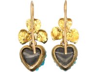 Victorian 15ct Gold Drop Earrings with Hearts set with Turquoise