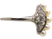 Edwardian Platinum Natural Pearl & Diamond Fan Ring