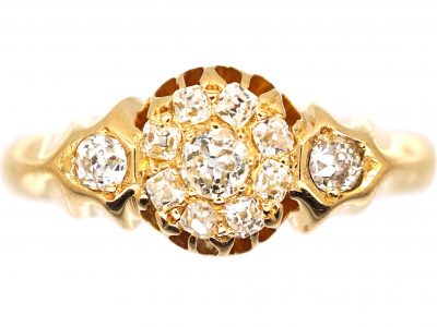 Victorian 18ct Gold Diamond Cluster Ring with Diamond Set Shoulders