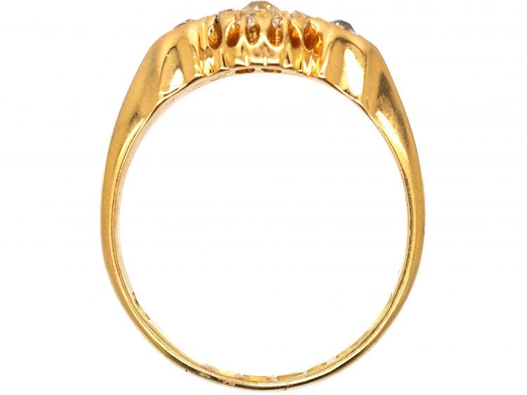 Victorian 18ct Gold Diamond Cluster Ring with Diamond Set Shoulders
