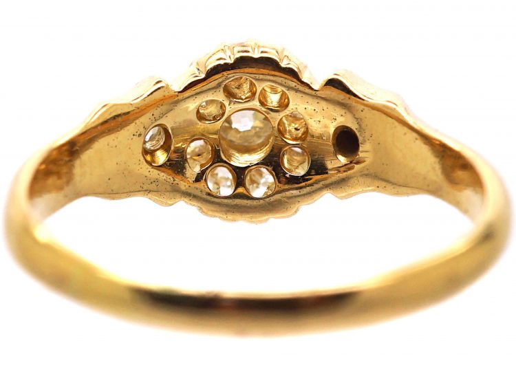 Victorian 18ct Gold Diamond Cluster Ring with Diamond Set Shoulders