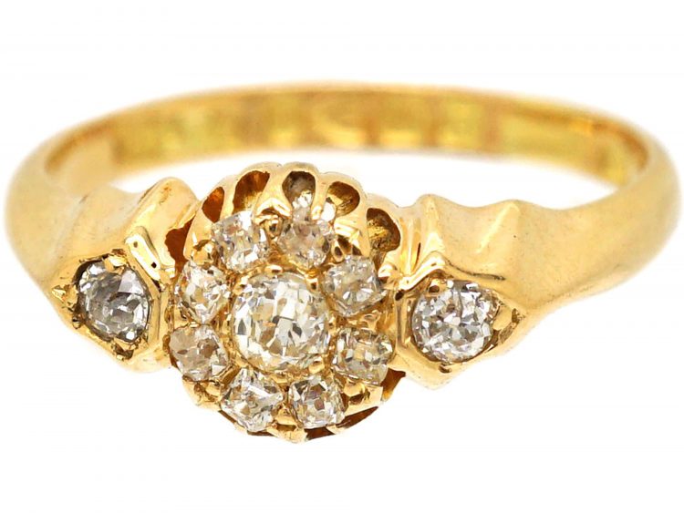Victorian 18ct Gold Diamond Cluster Ring with Diamond Set Shoulders