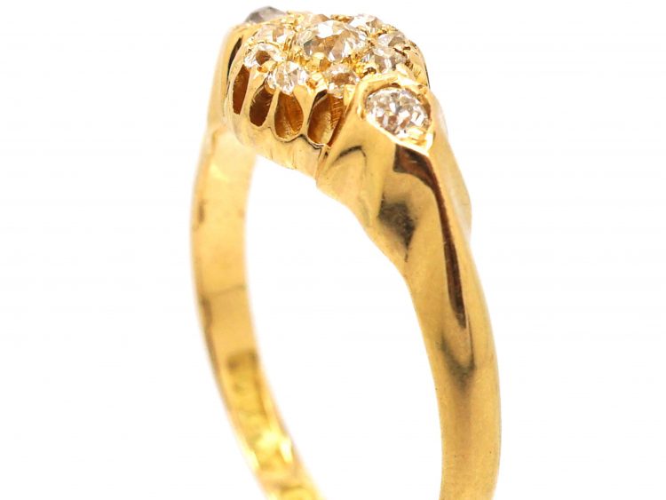 Victorian 18ct Gold Diamond Cluster Ring with Diamond Set Shoulders