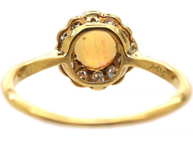 Edwardian 18ct Gold & Platinum, Opal & Diamond Cluster Ring