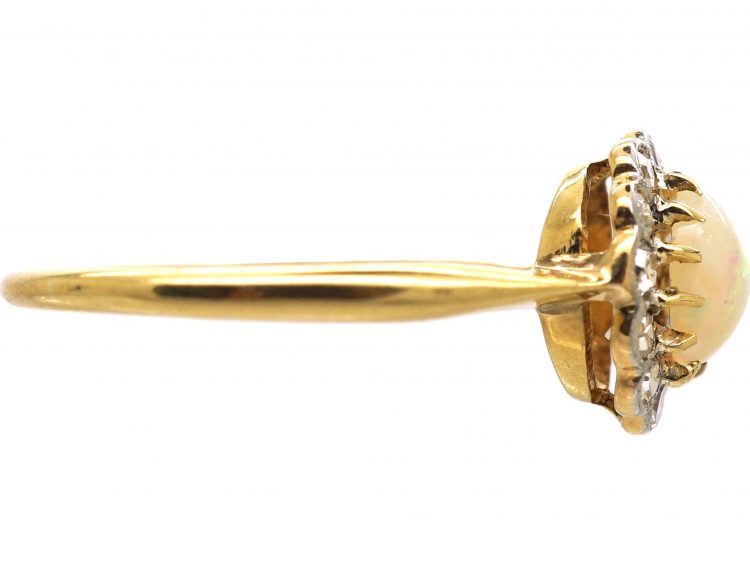 Edwardian 18ct Gold & Platinum, Opal & Diamond Cluster Ring
