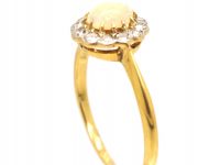 Edwardian 18ct Gold & Platinum, Opal & Diamond Cluster Ring