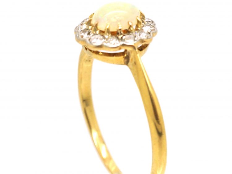 Edwardian 18ct Gold & Platinum, Opal & Diamond Cluster Ring