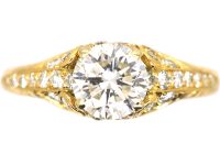 18ct Gold Diamond Solitaire Ring with Diamond set Shoulders & Sides by Boodles