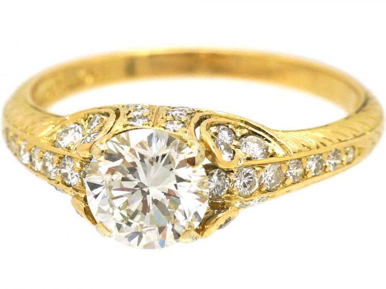 18ct Gold Diamond Solitaire Ring with Diamond set Shoulders & Sides by Boodles