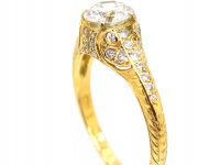 18ct Gold Diamond Solitaire Ring with Diamond set Shoulders & Sides by Boodles