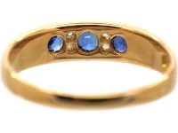 Victorian 18ct Gold Sapphire Three Stone Ring with Rose Diamonds In Between