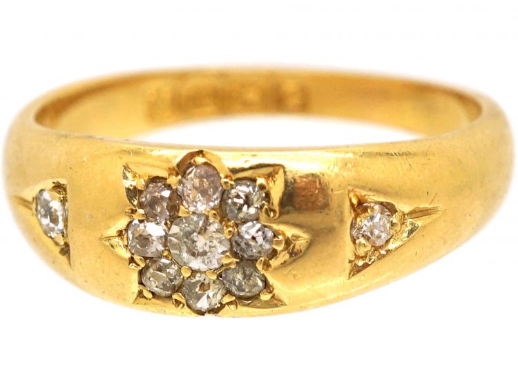 Victorian 18ct Gold Diamond Cluster Gypsy Ring