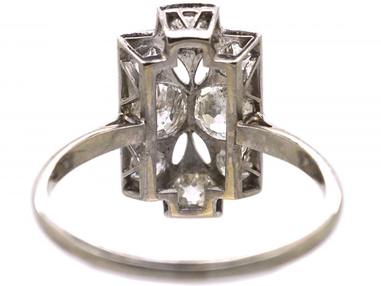 Art Deco Platinum Pierced Rectangular Shaped Ring set with Diamonds