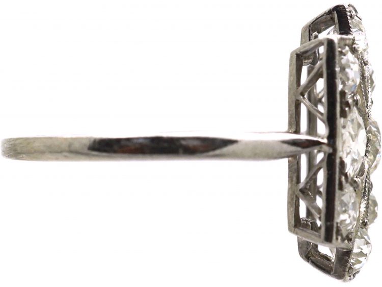 Art Deco Platinum Pierced Rectangular Shaped Ring set with Diamonds
