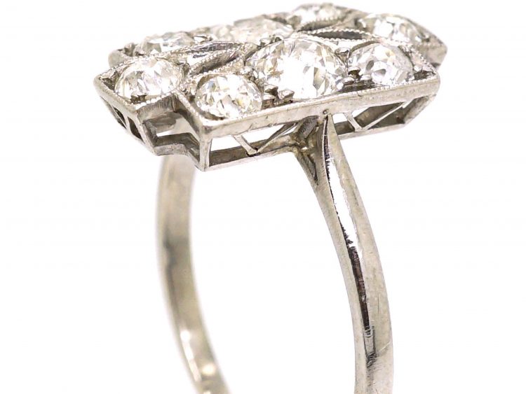 Art Deco Platinum Pierced Rectangular Shaped Ring set with Diamonds