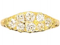 Edwardian 18ct Gold Boat Shaped Carved Half Hoop Ring set with Diamonds