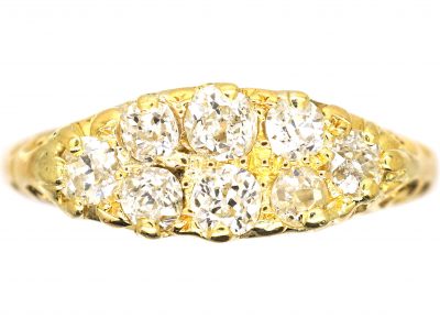 Edwardian 18ct Gold Boat Shaped Carved Half Hoop Ring set with Diamonds