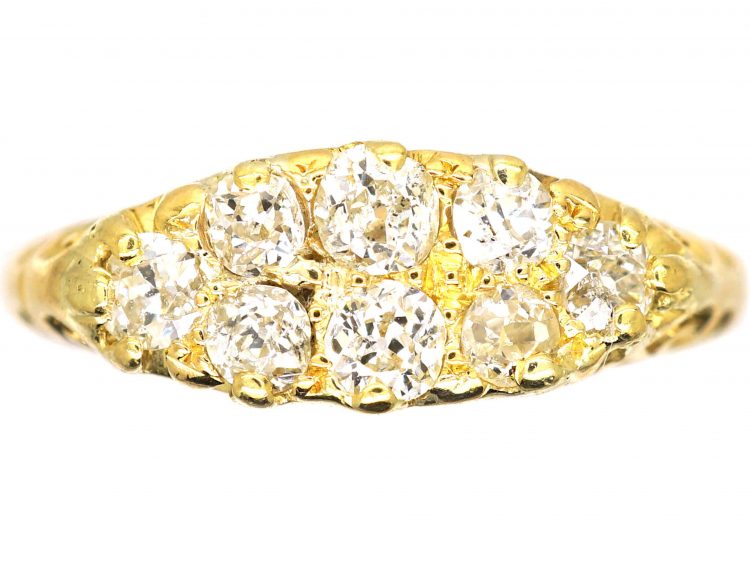 Edwardian 18ct Gold Boat Shaped Carved Half Hoop Ring set with Diamonds