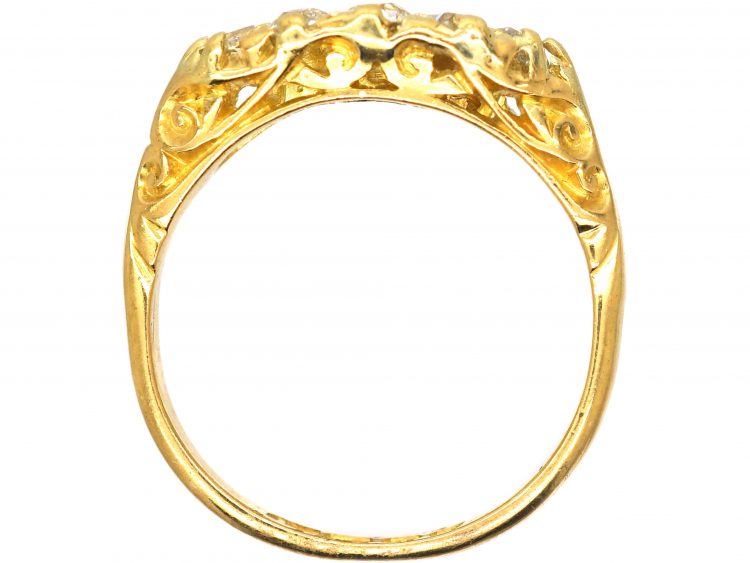 Edwardian 18ct Gold Boat Shaped Carved Half Hoop Ring set with Diamonds