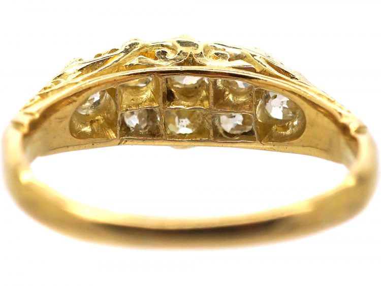 Edwardian 18ct Gold Boat Shaped Carved Half Hoop Ring set with Diamonds