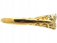 Edwardian 18ct Gold Boat Shaped Carved Half Hoop Ring set with Diamonds