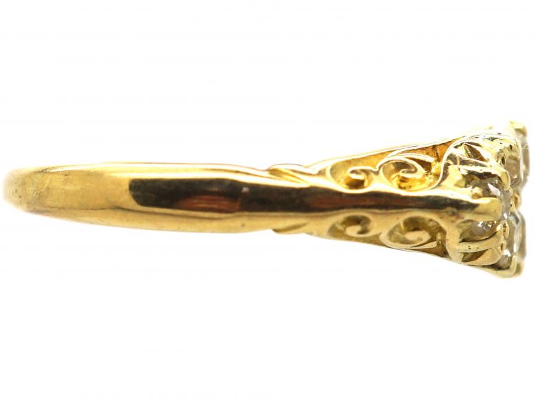 Edwardian 18ct Gold Boat Shaped Carved Half Hoop Ring set with Diamonds