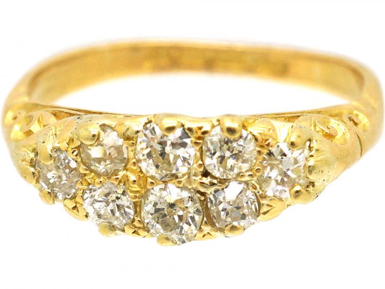 Edwardian 18ct Gold Boat Shaped Carved Half Hoop Ring set with Diamonds