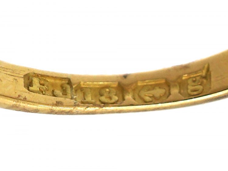 Edwardian 18ct Gold Boat Shaped Carved Half Hoop Ring set with Diamonds