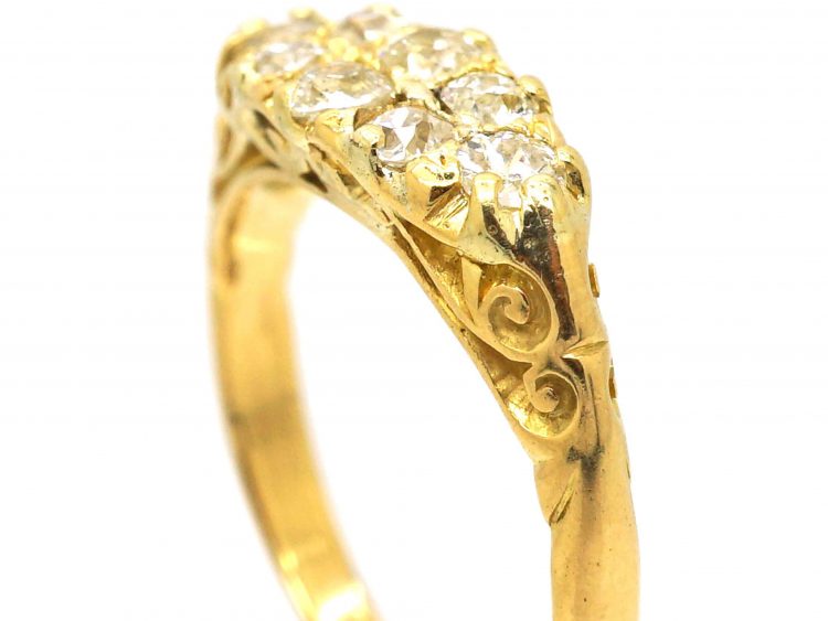 Edwardian 18ct Gold Boat Shaped Carved Half Hoop Ring set with Diamonds