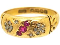 Edwardian 18ct Gold Ruby & Diamond Gypsy Ring