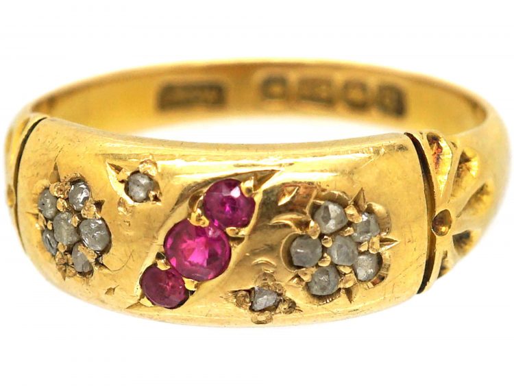 Edwardian 18ct Gold Ruby & Diamond Gypsy Ring