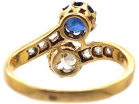 Early 20th Century French 18ct Gold Sapphire & Diamond Crossover Ring