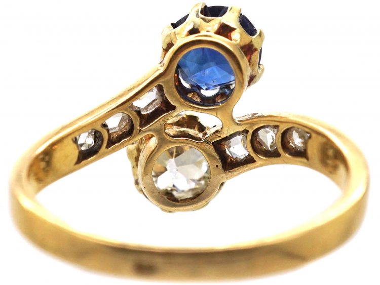 Early 20th Century French 18ct Gold Sapphire & Diamond Crossover Ring
