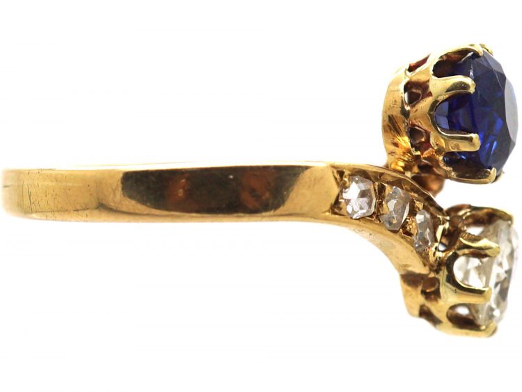 Early 20th Century French 18ct Gold Sapphire & Diamond Crossover Ring