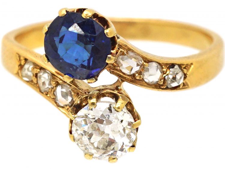 Early 20th Century French 18ct Gold Sapphire & Diamond Crossover Ring