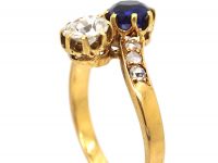 Early 20th Century French 18ct Gold Sapphire & Diamond Crossover Ring