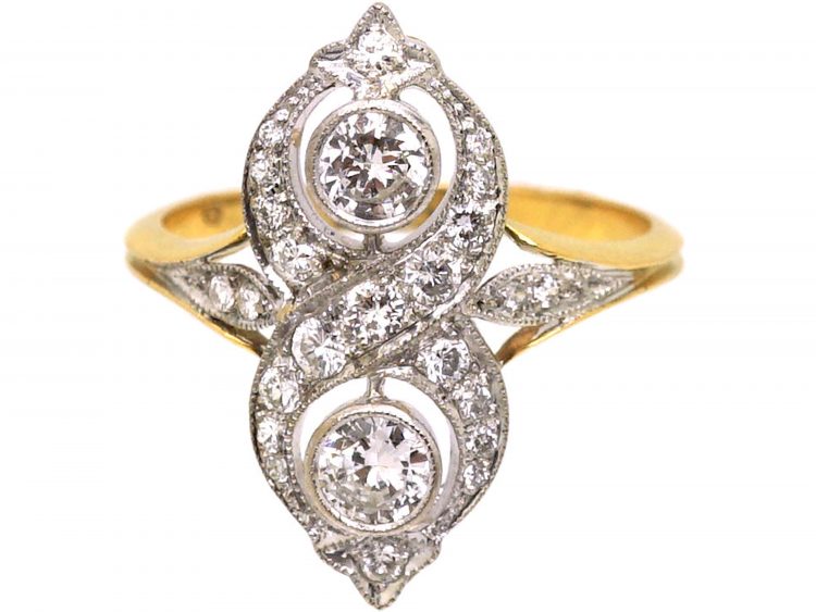 Edwardian 18ct Gold & Platinum Figure of Eight Ring set with Diamonds