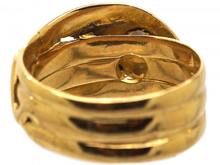 Victorian 18ct Gold Snake Ring Set With A Diamond & Rose Diamond Eyes
