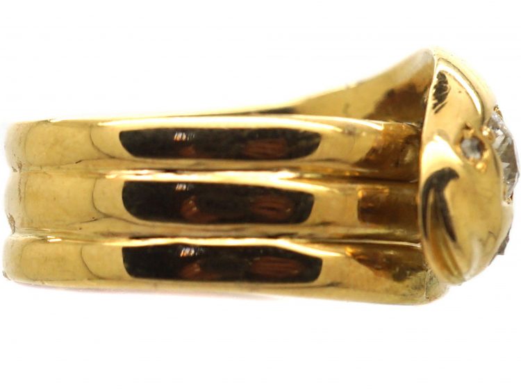 Victorian 18ct Gold Snake Ring Set With A Diamond & Rose Diamond Eyes