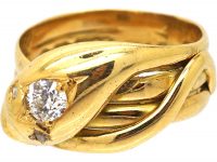 Victorian 18ct Gold Snake Ring Set With A Diamond & Rose Diamond Eyes