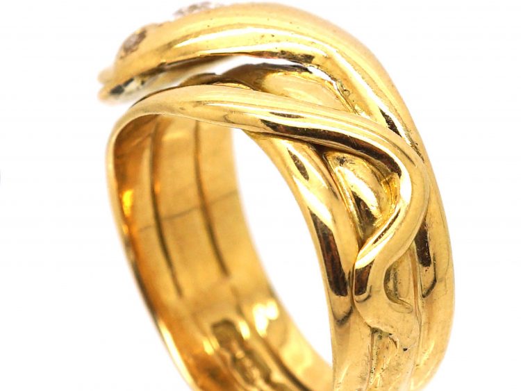 Victorian 18ct Gold Snake Ring Set With A Diamond & Rose Diamond Eyes