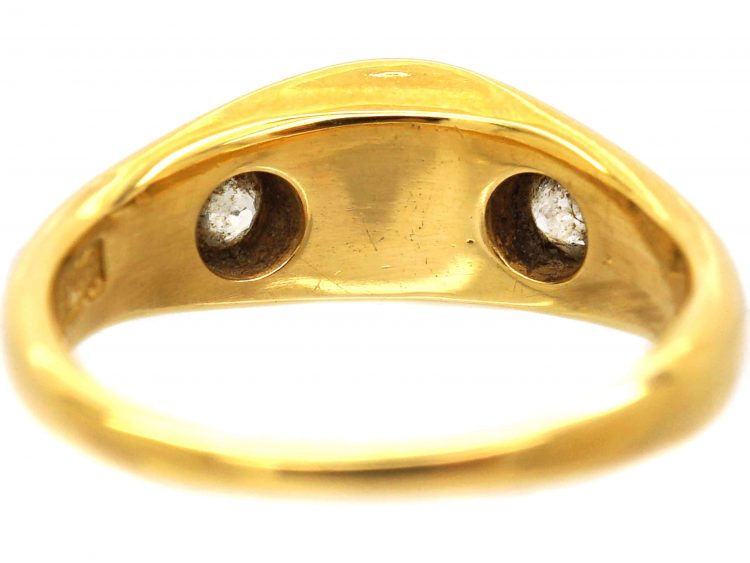 Victorian 18ct Gold, Opal & Diamond Three Stone Rub Over Ring