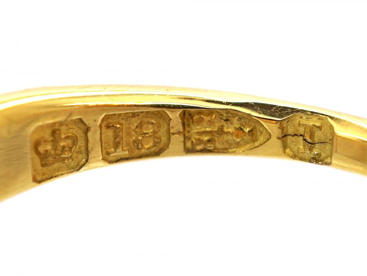 Victorian 18ct Gold, Opal & Diamond Three Stone Rub Over Ring