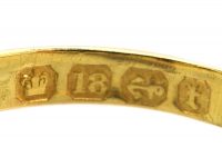 Edwardian 18ct Gold, Three Stone Ruby & Diamond Carved Half Hoop Ring