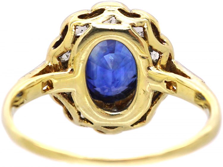 Edwardian 18ct Gold & Platinum, Sapphire & Diamond Oval Cluster Ring