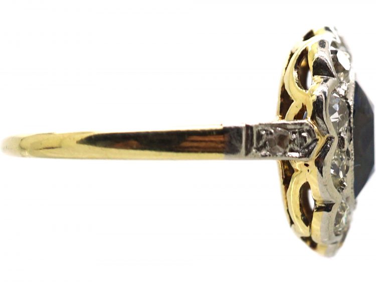 Edwardian 18ct Gold & Platinum, Sapphire & Diamond Oval Cluster Ring
