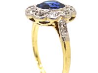 Edwardian 18ct Gold & Platinum, Sapphire & Diamond Oval Cluster Ring