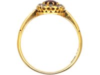 Edwardian 18ct Gold, Ruby & Diamond Oval Cluster Ring with Ribbed Shoulders