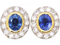 18ct White & Yellow Gold, Sapphire & Diamond Oval Cluster Earrings