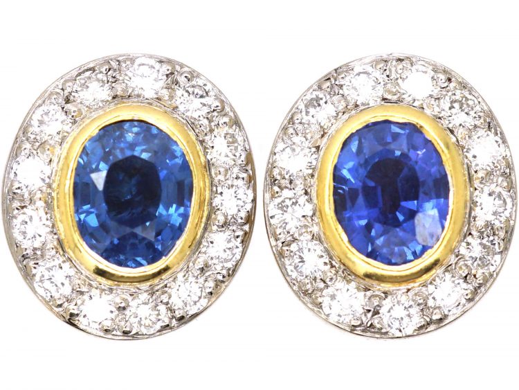18ct White & Yellow Gold, Sapphire & Diamond Oval Cluster Earrings